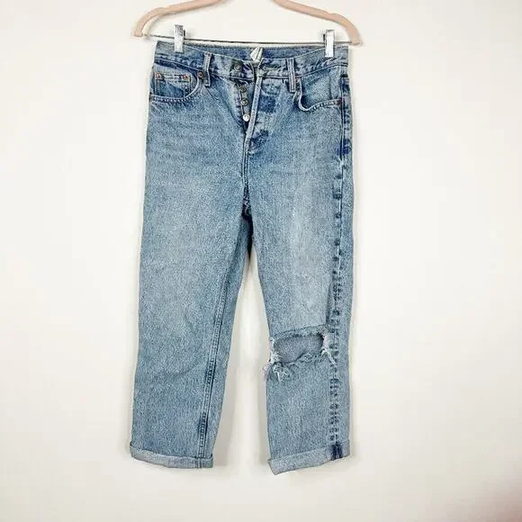 2/$30 Topshop Moto Hayden Jeans High Rise Ripped Straight Relaxed Mid W26 #9241 - Picture 3 of 7